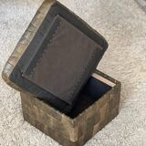 Khaki leather patchwork pouf / chest