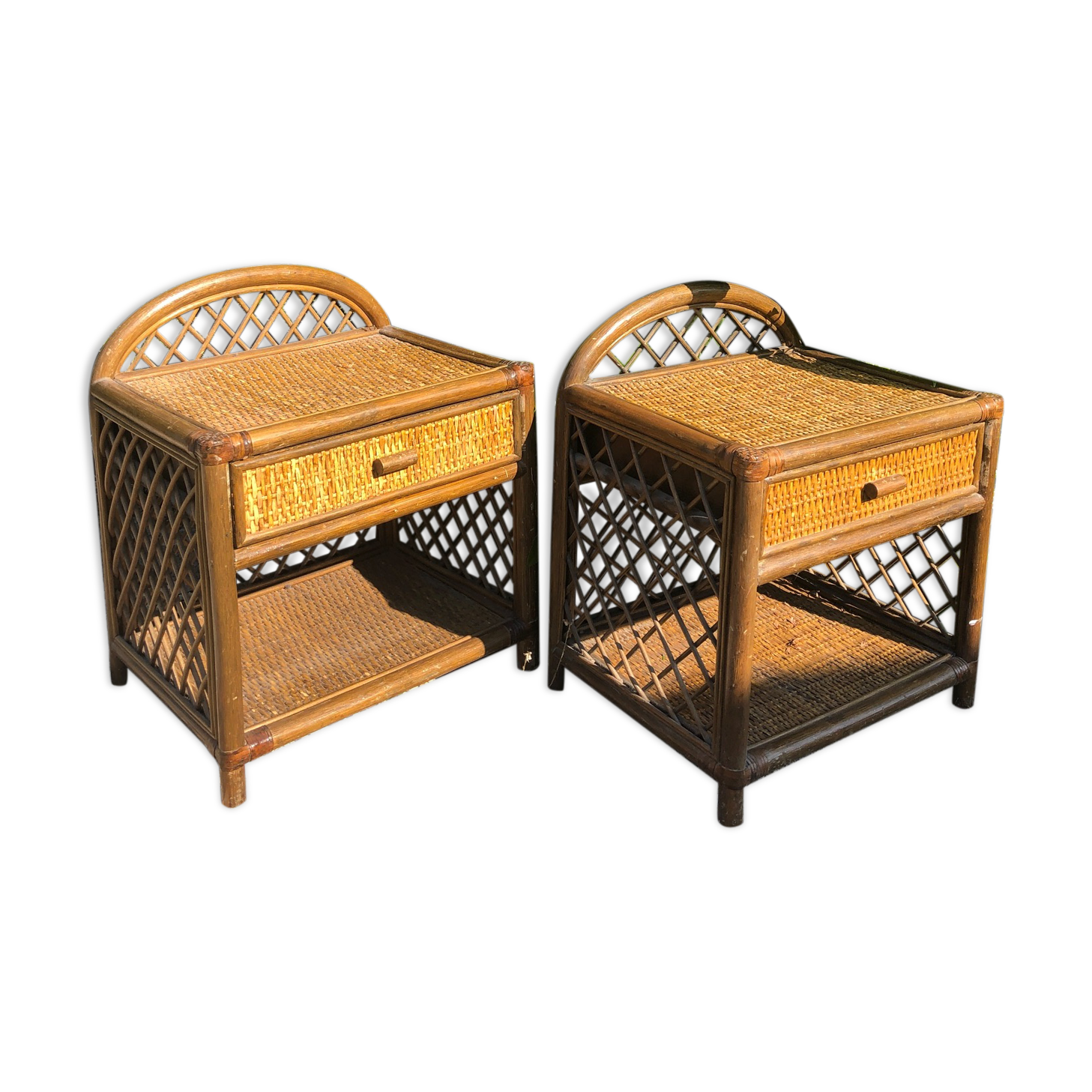 Pair of rattan bedsides