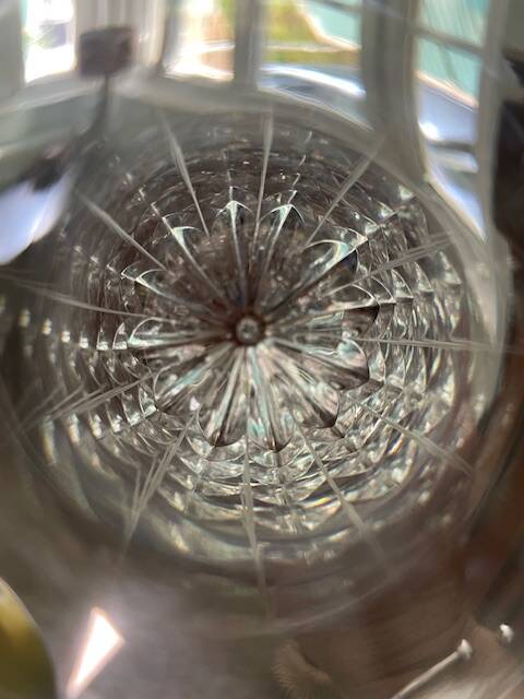 6 antique cut and engraved crystal champagne flutes