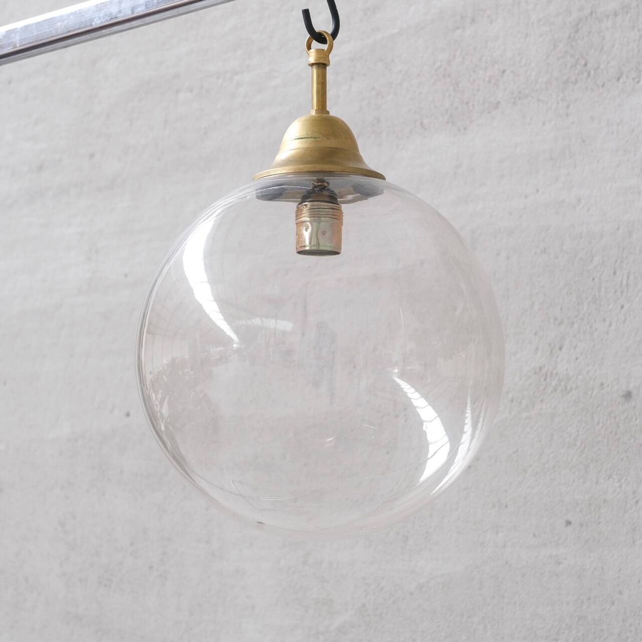 Clear italian mid-century glass and brass pendant light