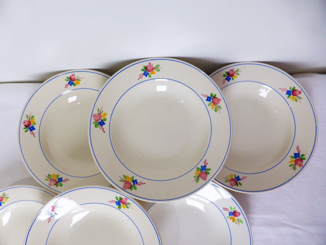 Set of 6 vintage soup plates from the Gien factory, Nice model | Selency