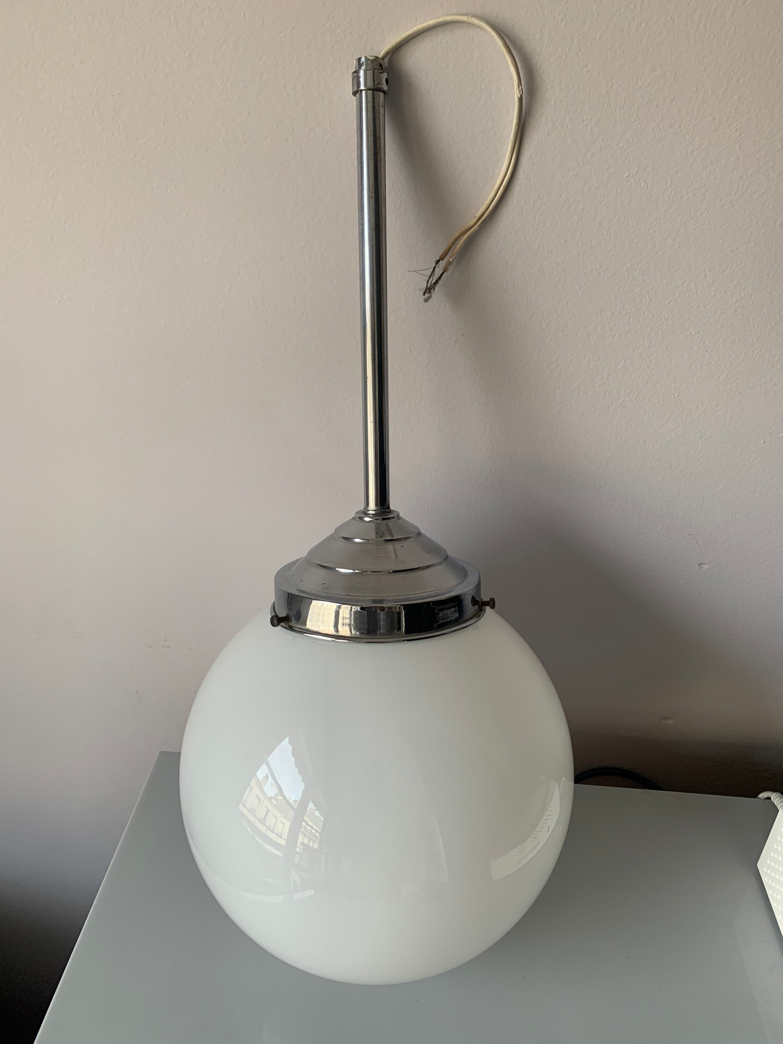 Vintage white chrome and opaline pendant lamp