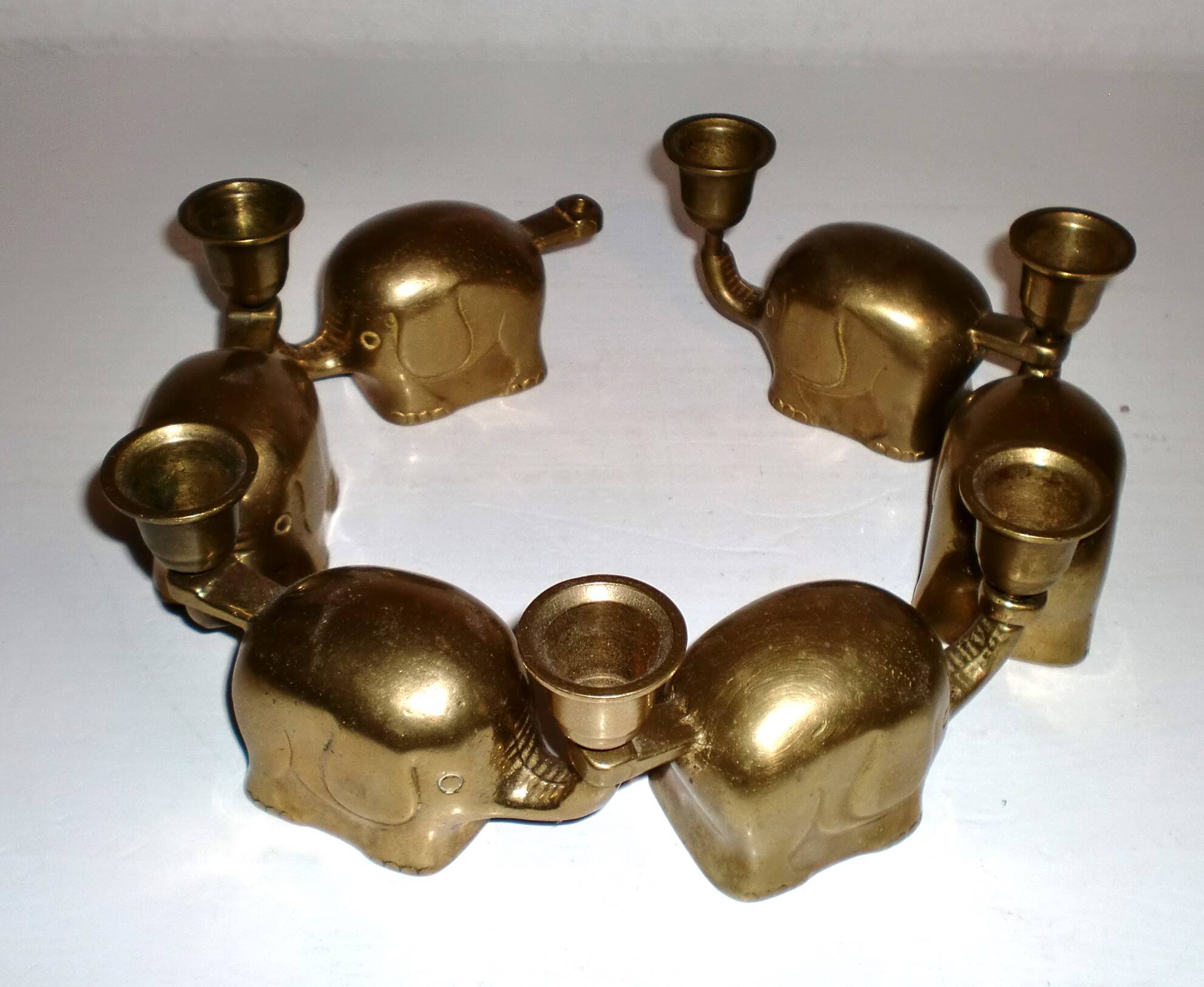 Set of 6 Art-Deco Brass Elephant Candle Holders / Candle Stands