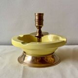 Large vintage brass and yellow glazed ceramic candle holder-ashtray