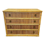 Midcentury bamboo, rattan and brass chest of drawers by Dal Vera, Italy, 1970s