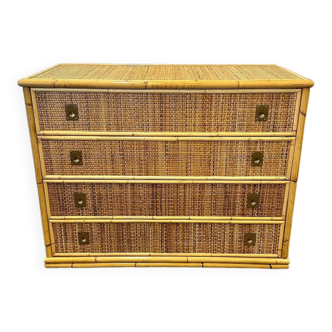 Commode en bambou, rotin et laiton du milieu du siècle par Dal Vera, Italie, années 1970