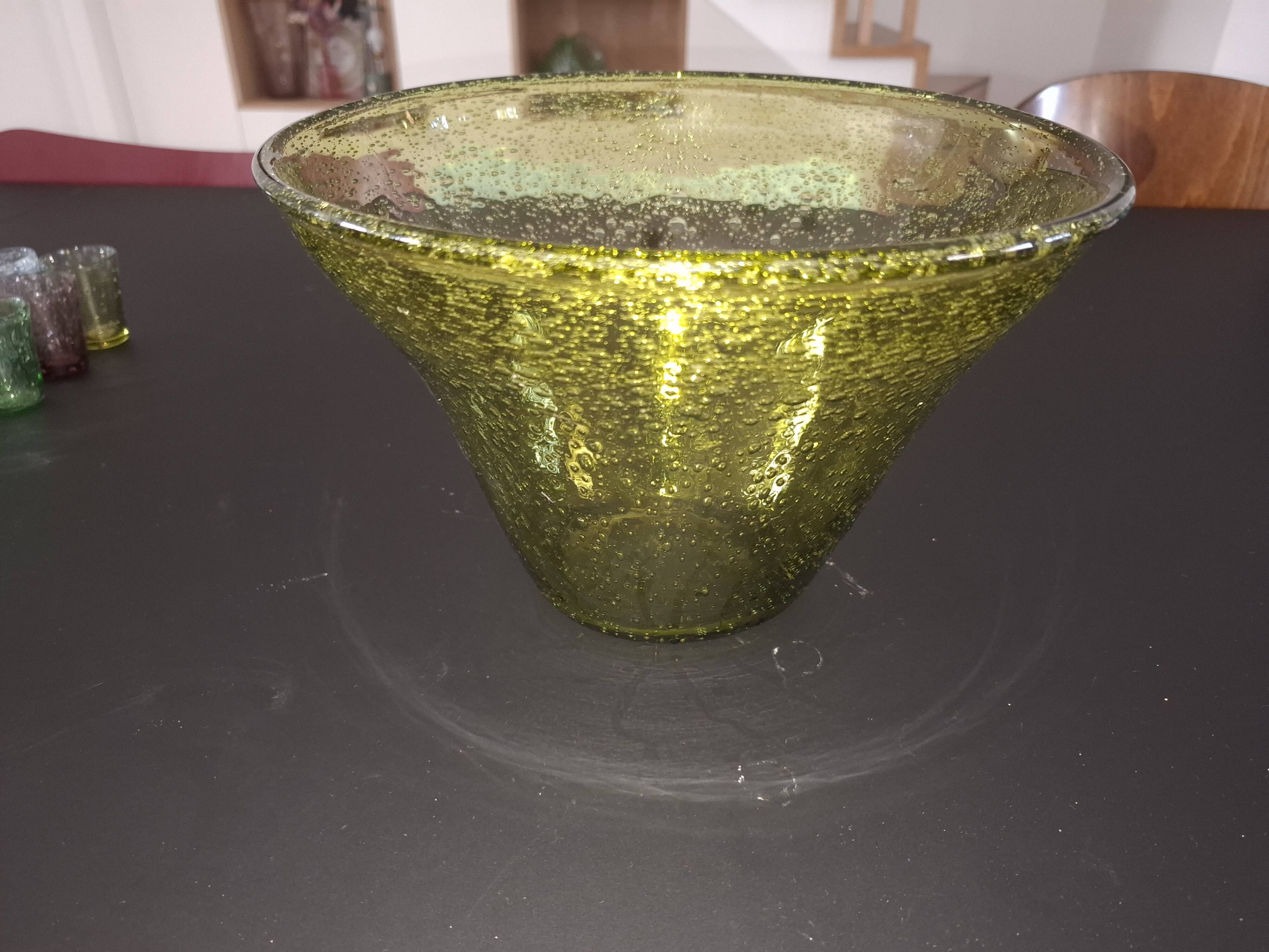 Large blown biot glass salad bowl