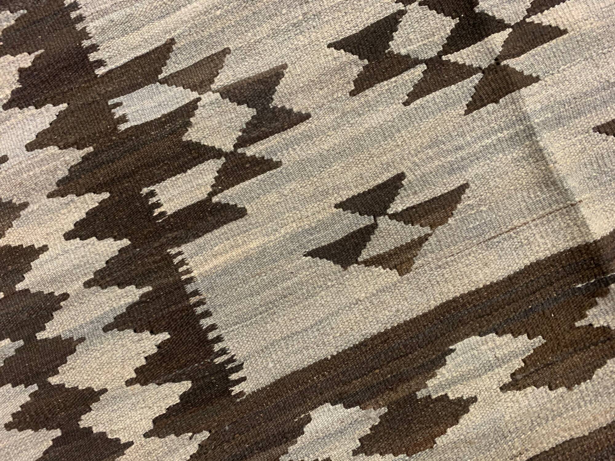Large Neutral Wool Kilim Rug, Handmade Geometric Tribal Flatweave 294x259c