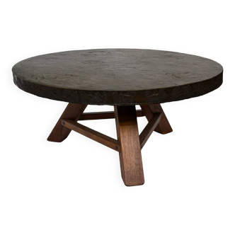 Table basse ronde brutaliste, années 60