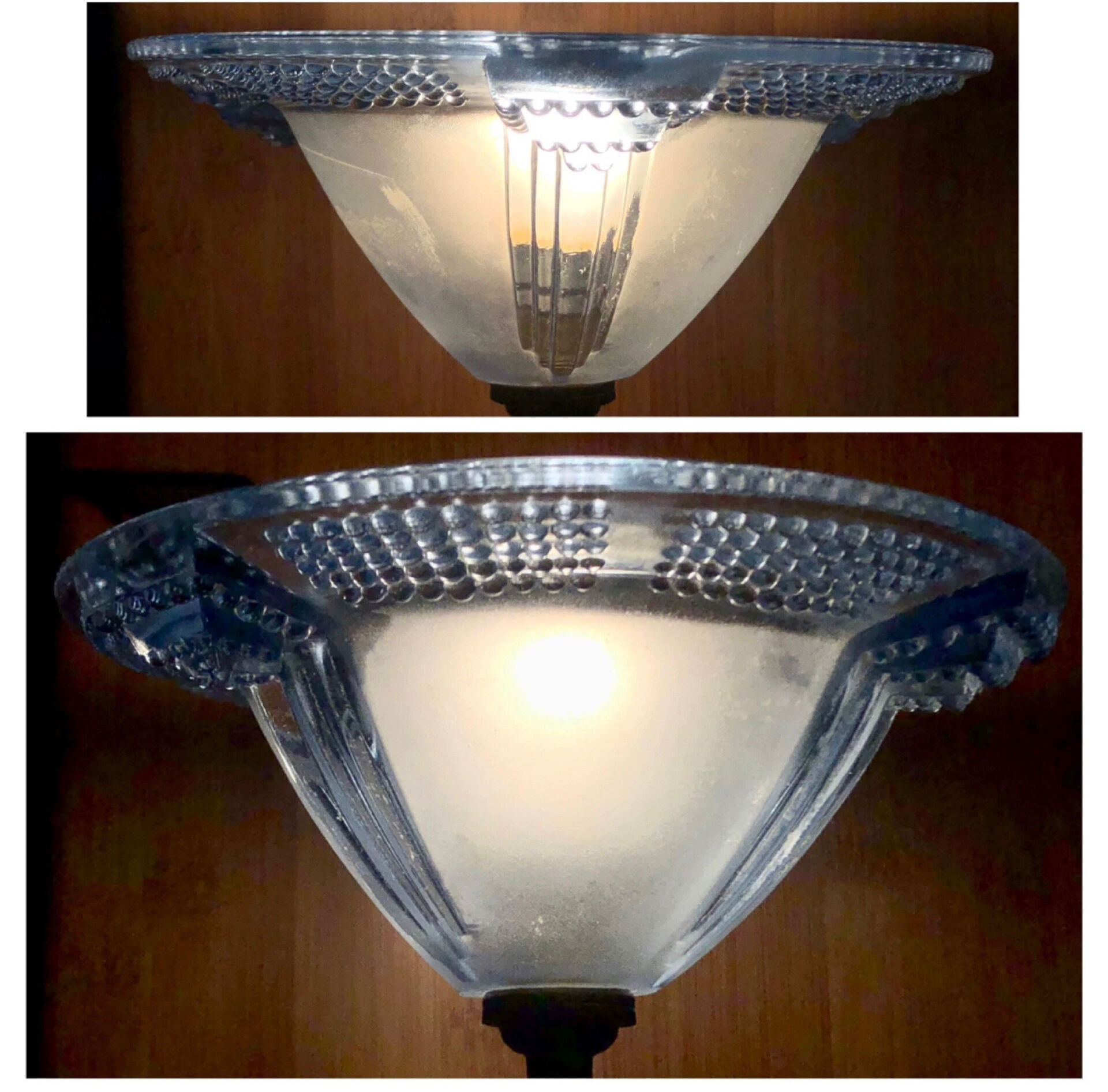 Antique Art Deco lamp from the 1930s, wrought iron with a blue basin in the Ezan style.