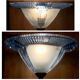 Antique Art Deco lamp from the 1930s, wrought iron with a blue basin in the Ezan style.