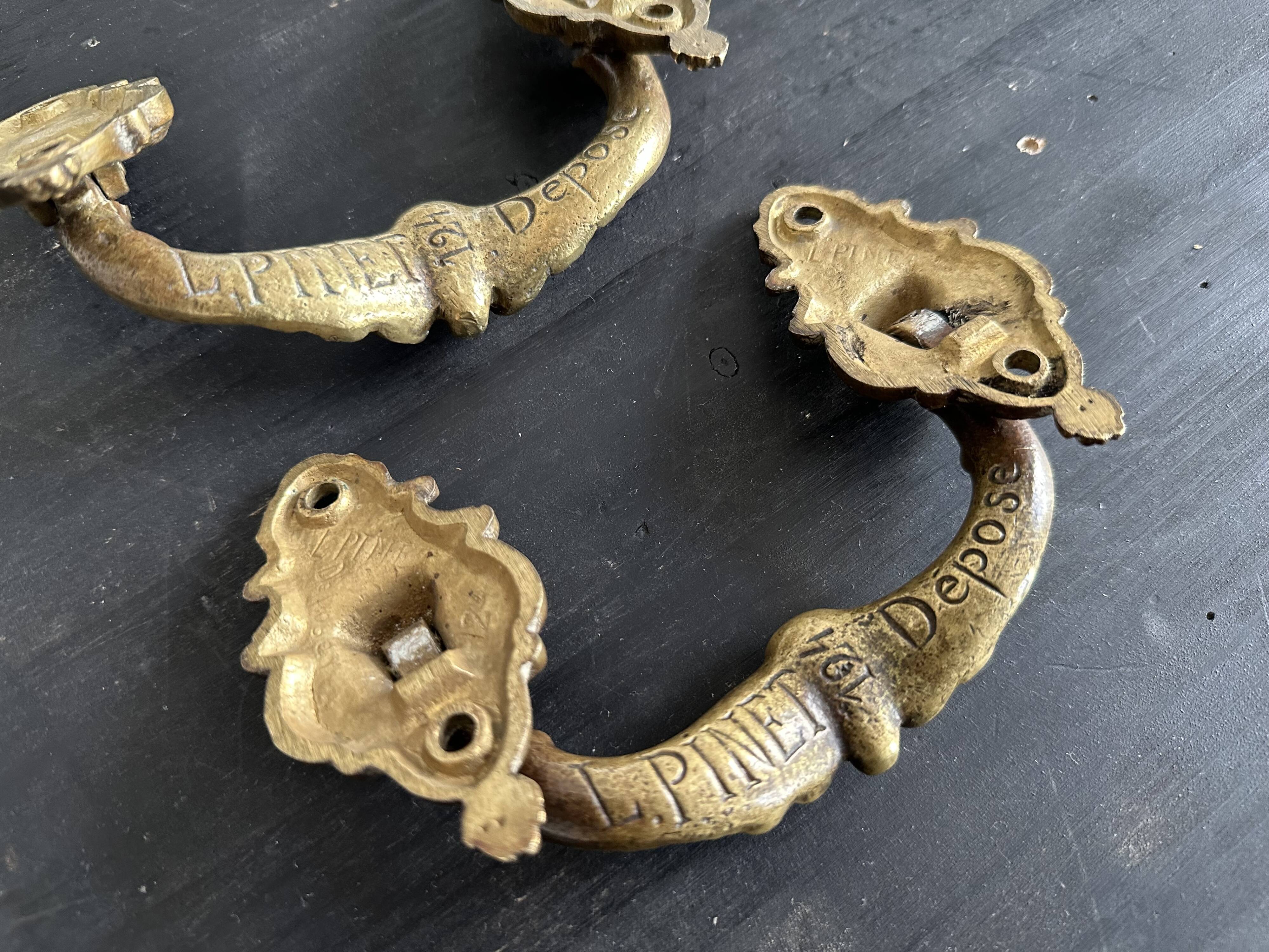 Pair of large antique bronze handles, L. Pinet 19th century
