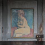 Painting signed Béchon-Sauzeau, painting of a nude woman, oil on canvas
