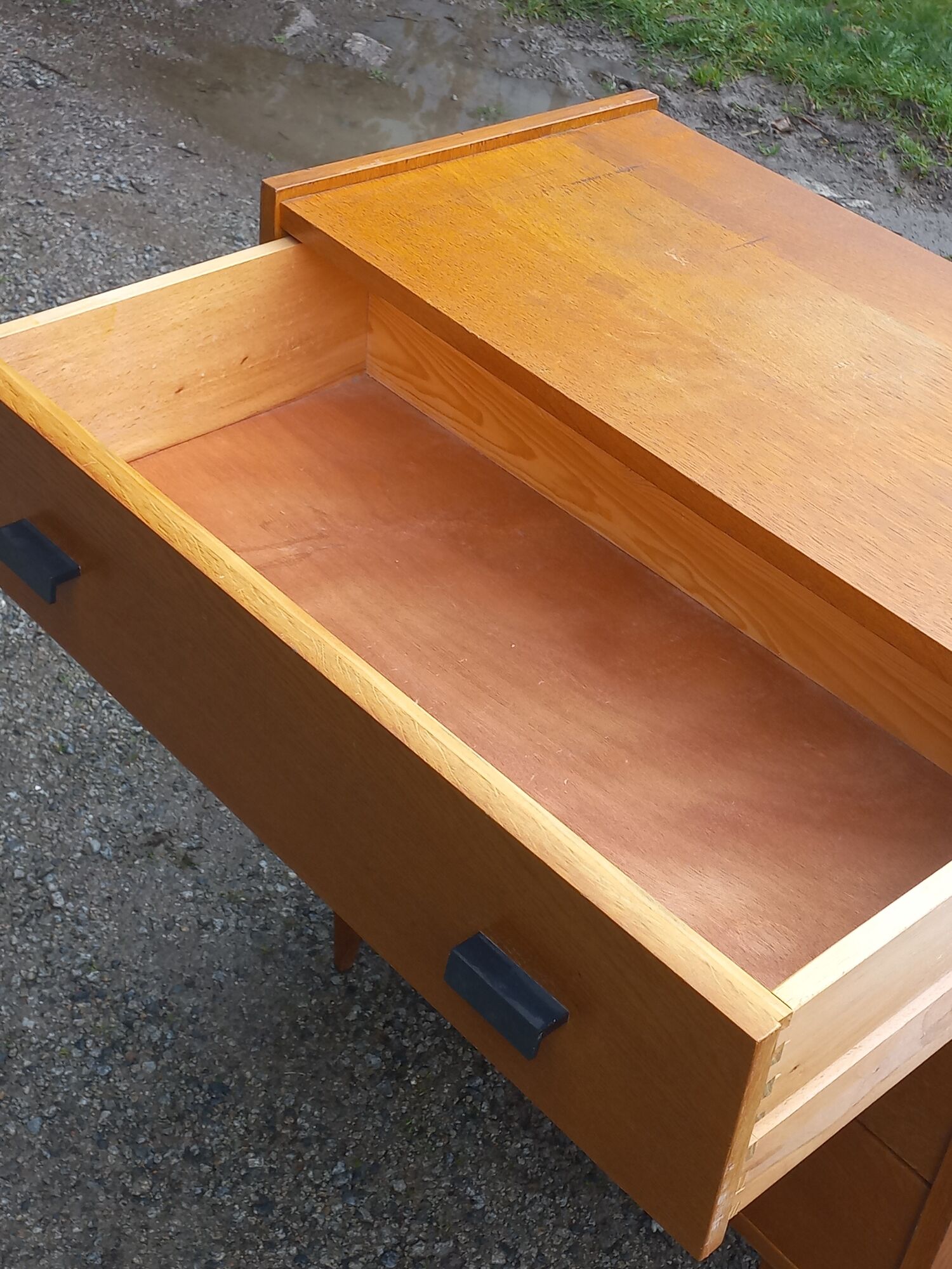 Vintage chest of drawers in gilded oak from the 50s 3 drawers feet bobbin