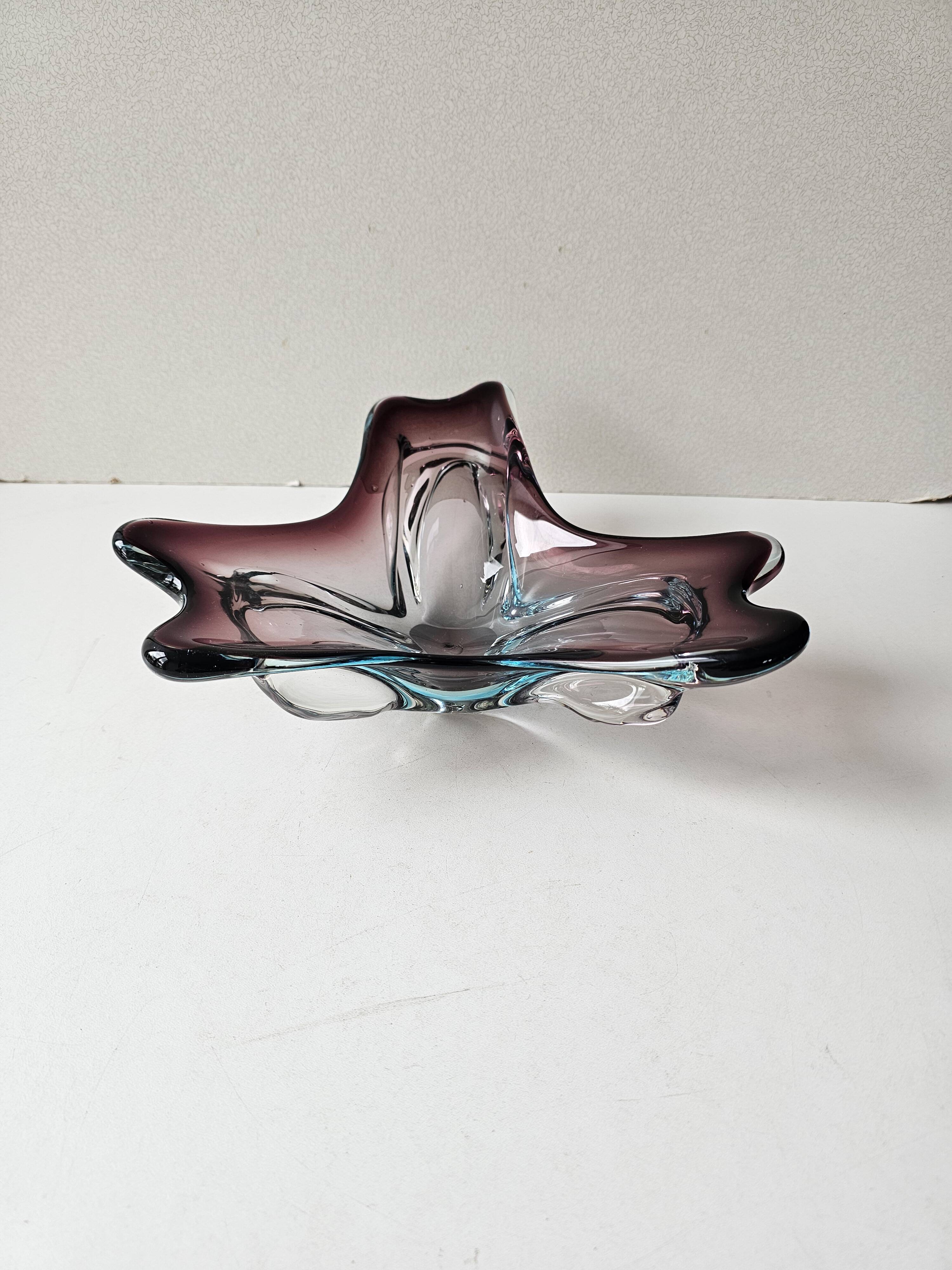 Murano glass Sommerso empty pocket purple blue transparent 24cm