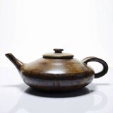 Vintage Japanese-style teapot from the 70s-90s, handmade brown stoneware signed Pichon.