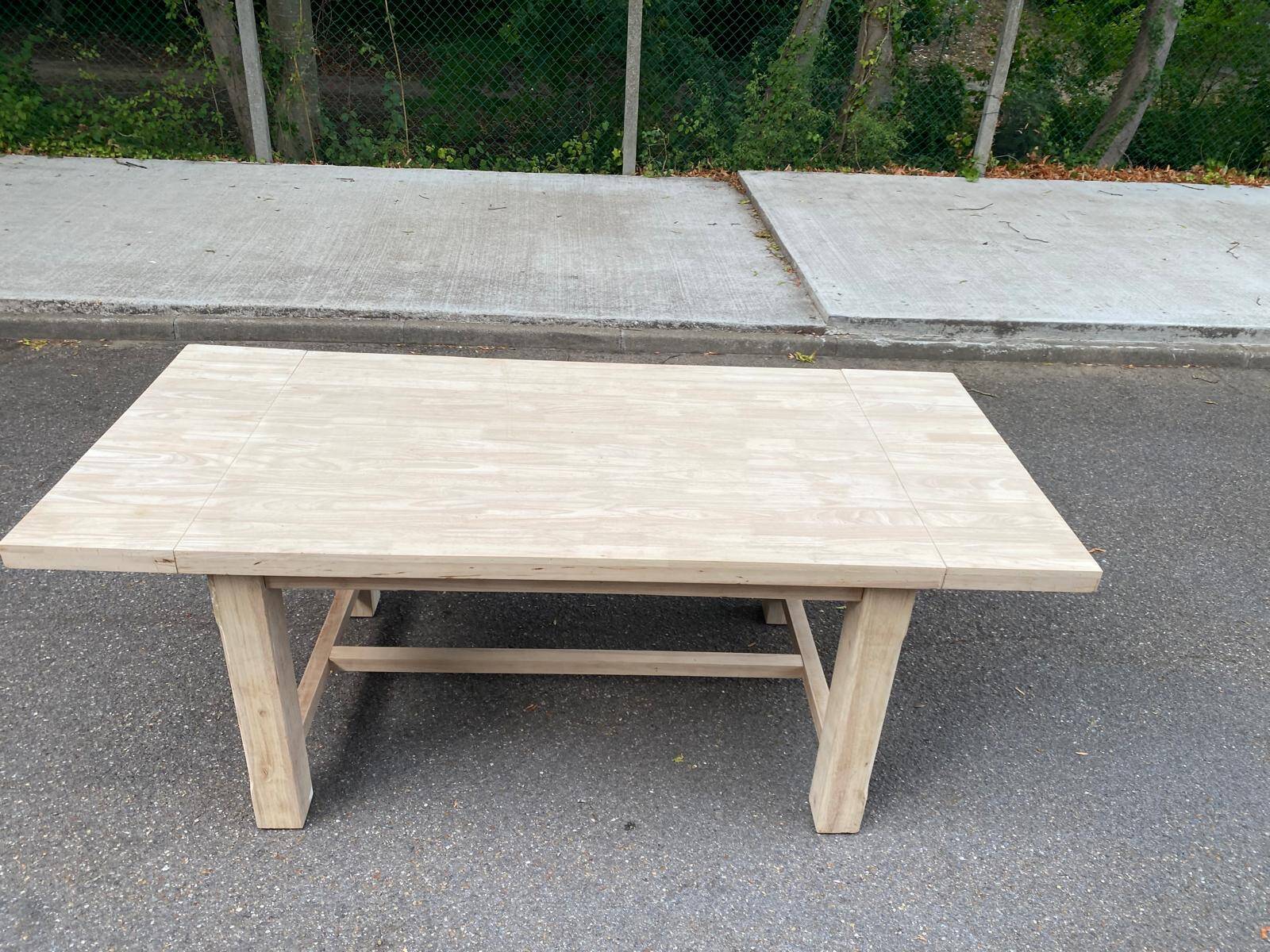 Table de ferme extensible à volets rénovée en bois massif 140-200cm