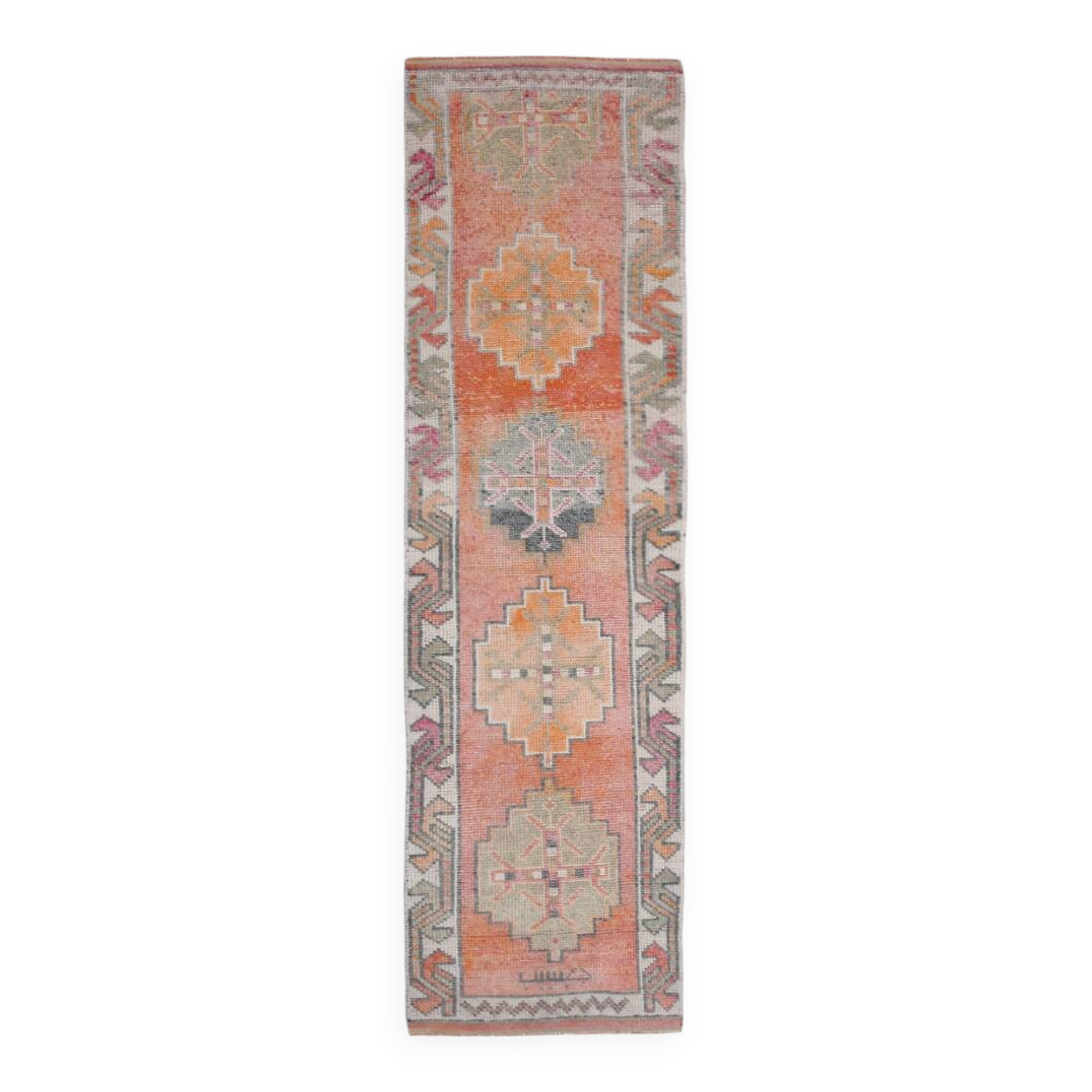 3x11 Terracotta Vintage Runner Rug For Kitchen, 88x344 Cm