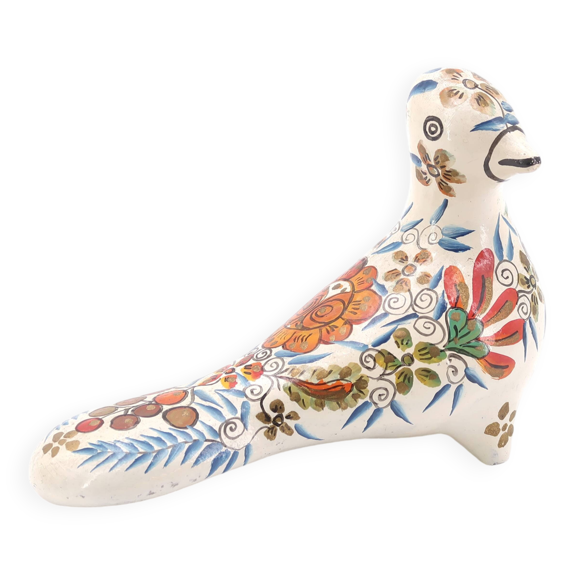 Multicolored ceramic folk bird from Mexico, 1970s