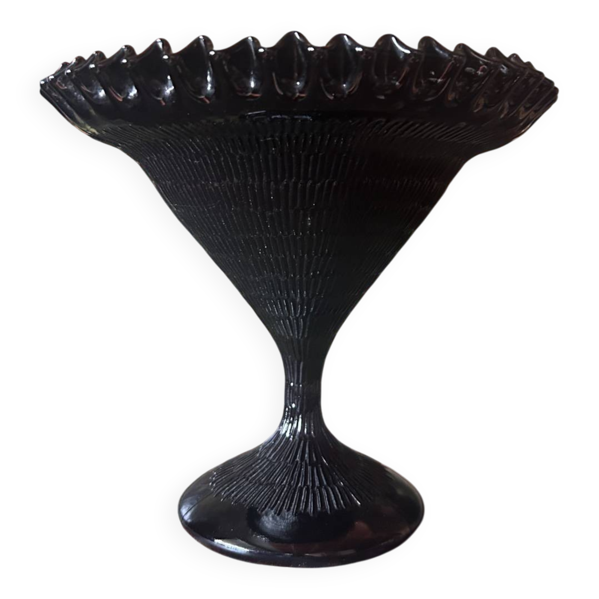 Grande coupe sur pied en opaline noire Art déco des années 1930 une rareté atypique