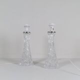 Mid-century modern crystal table lamps by Orrefors, designed by Carl Fagerlund, Sweden, 1970s.