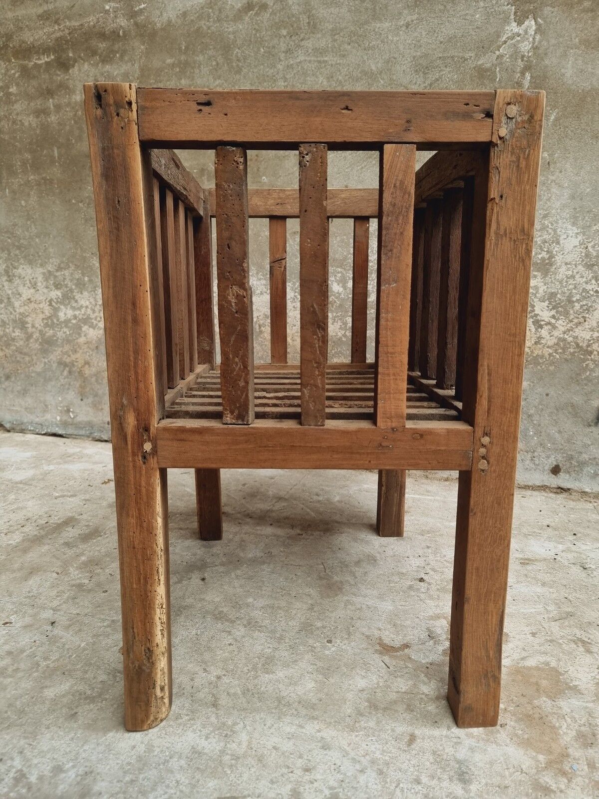 Antique rack storage basket walnut wood storage or toy bin
