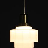 Art Deco brass and opaline glass pendant, Czechoslovakia, 1930s