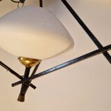 Opaline and metal triangular pendant light from Maison Lunel, 1950