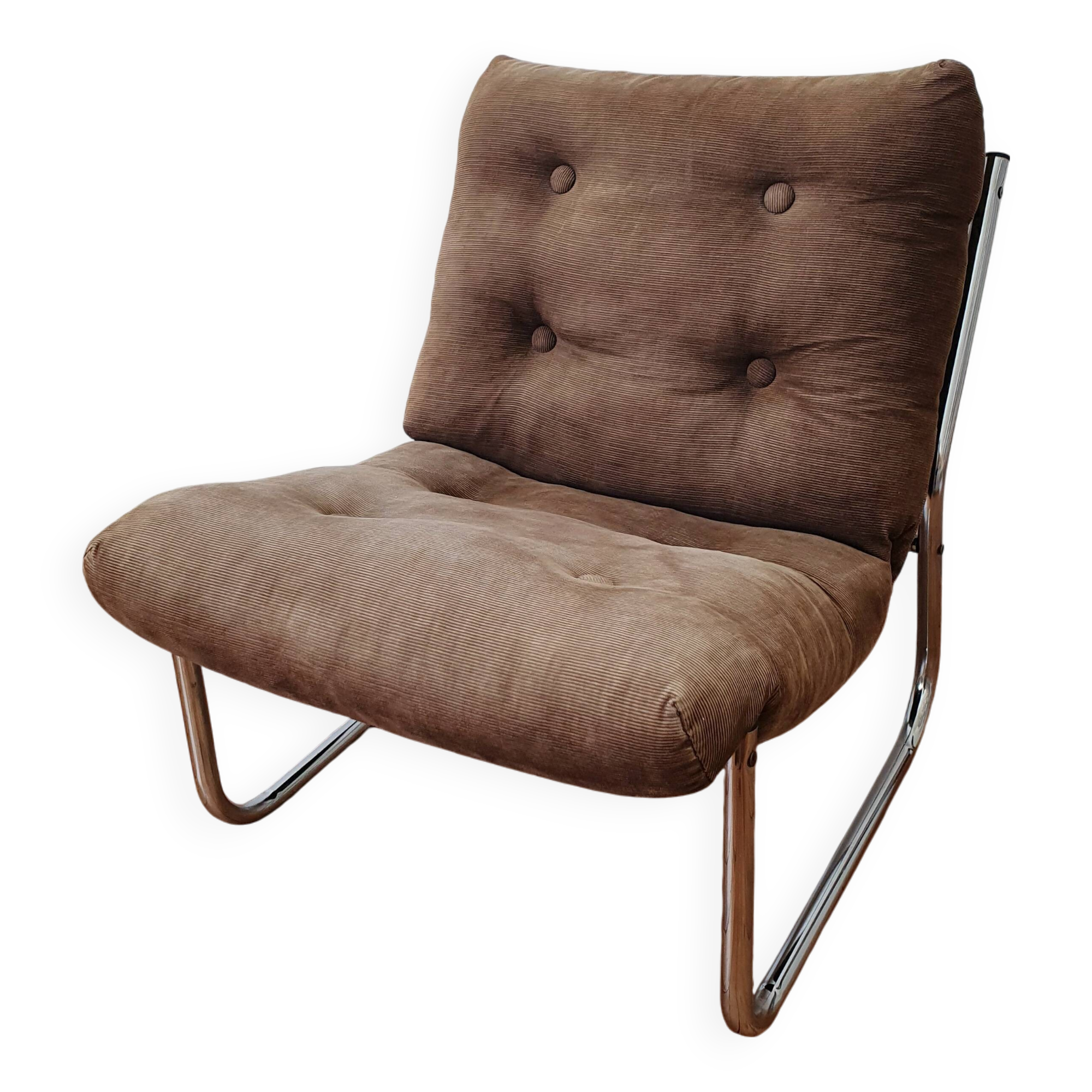 Vintage tubular chrome and velvet armchair