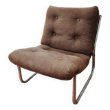 Vintage tubular chrome and velvet armchair