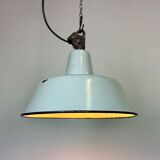 Industrial White Enamel Factory Lamp with Cast Iron Top, 1960s