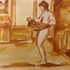 Red chalk watercolor portrait of a woman "study of coming out of the bath"