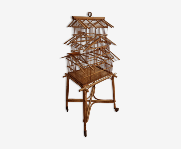 Cage à oiseaux avec son meuble années 1960