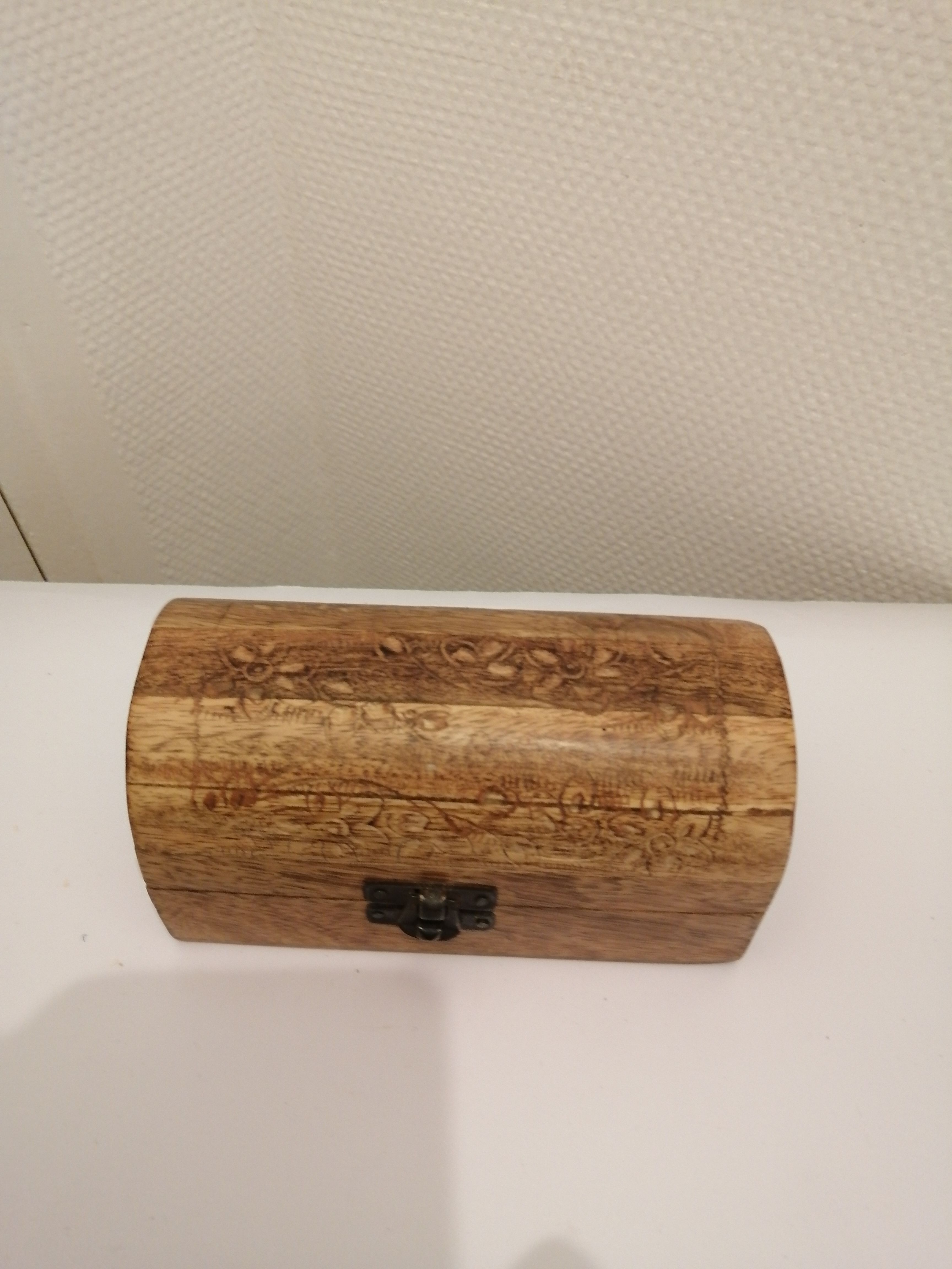 Super small wooden jewelry chest carved floral