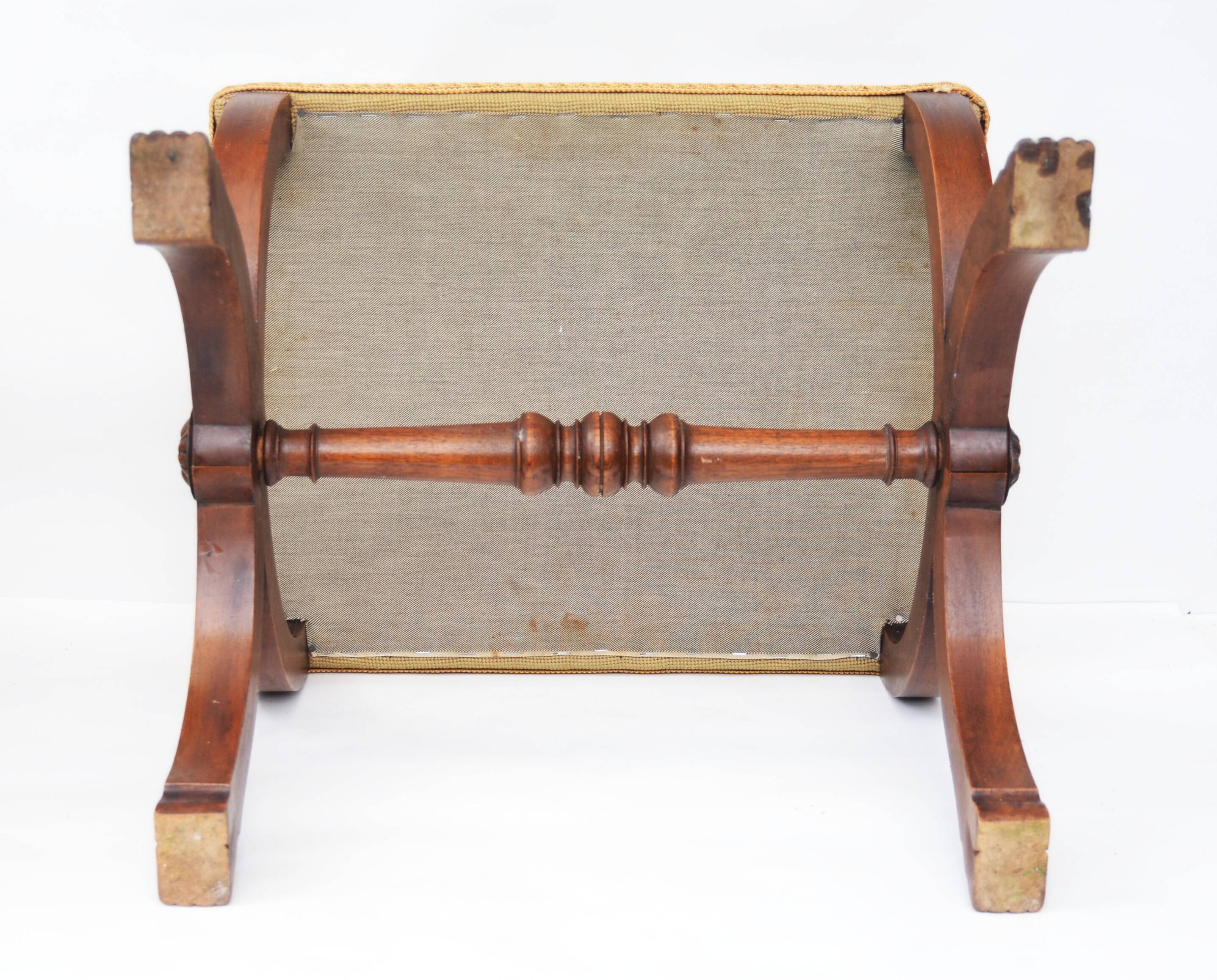Curule Stool Empire  with Needlepoint