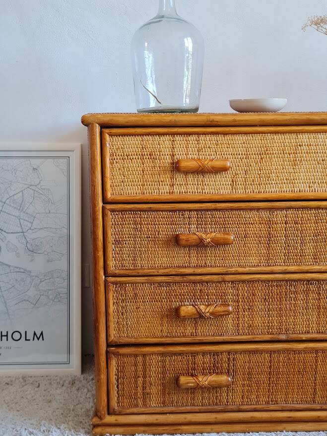 Commode en rotin, circa 1970