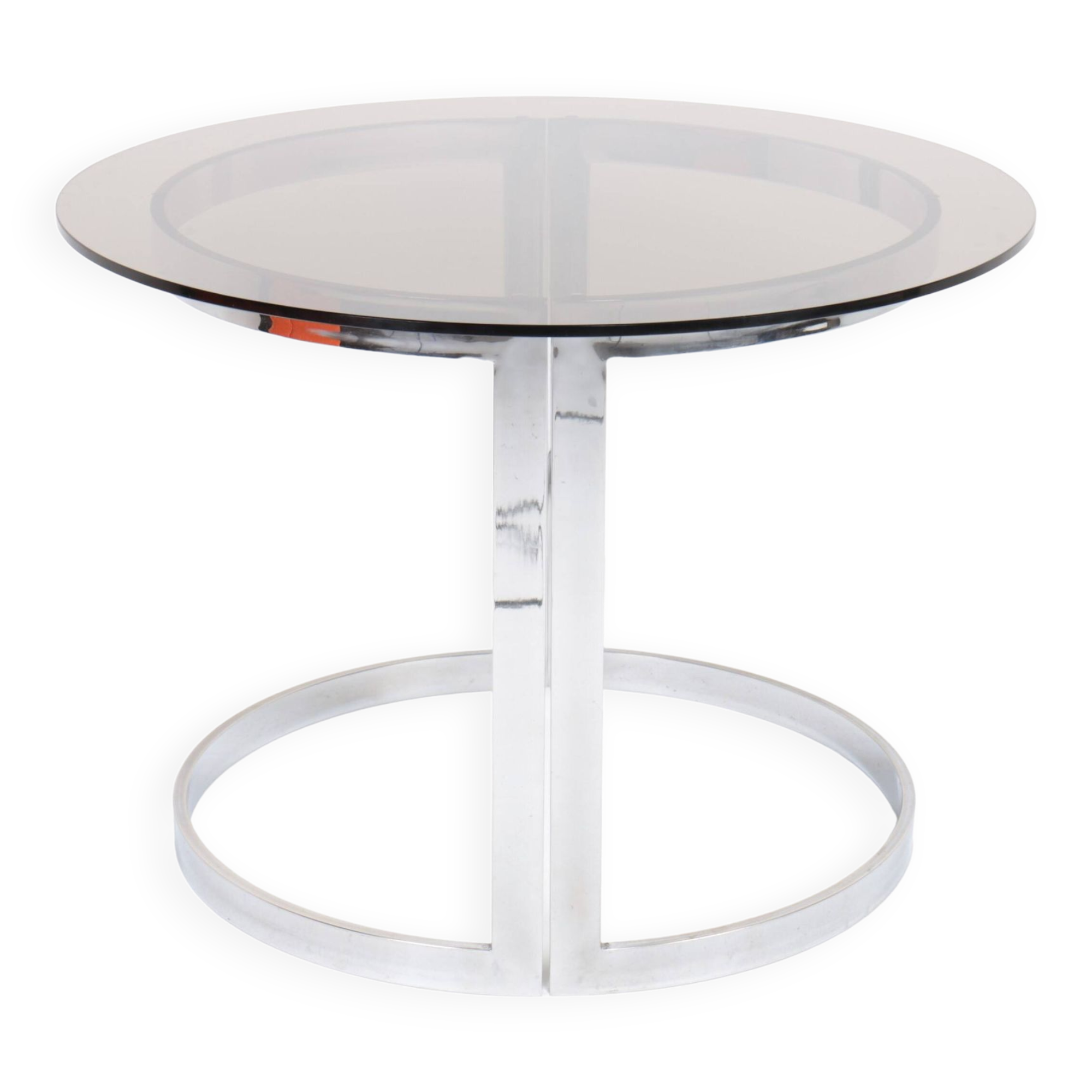 Vintage round table in chrome steel and smoked glass, 1970s