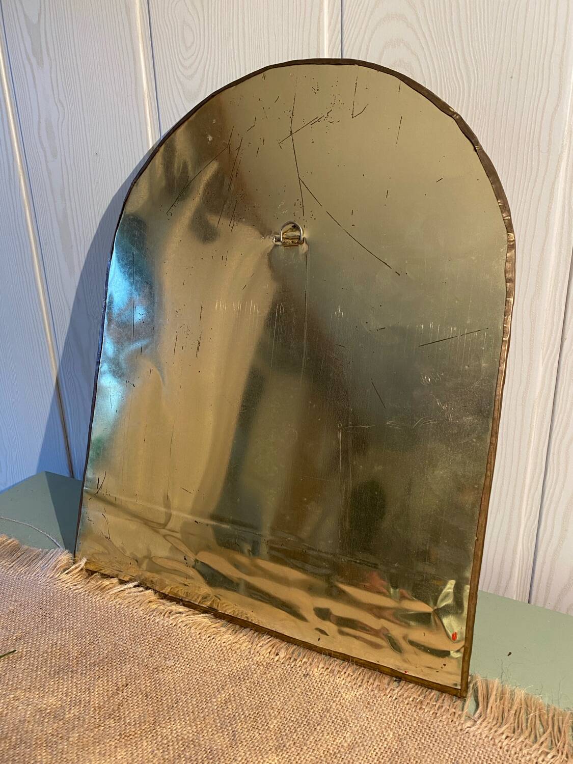 Oriental brass and bone mirror
