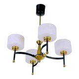Maison Arlus, Mid-century chandelier, brass and opaline, France 1950