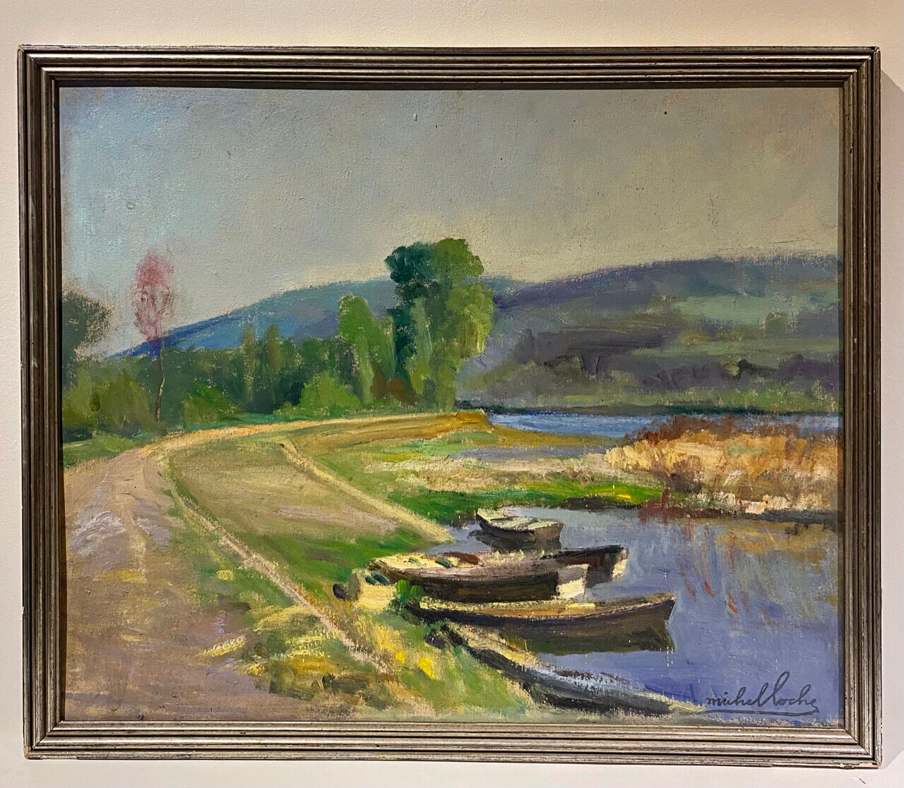 Old painting, landscape on the edge of a pond, Signed Michel Loche (1897;1976)