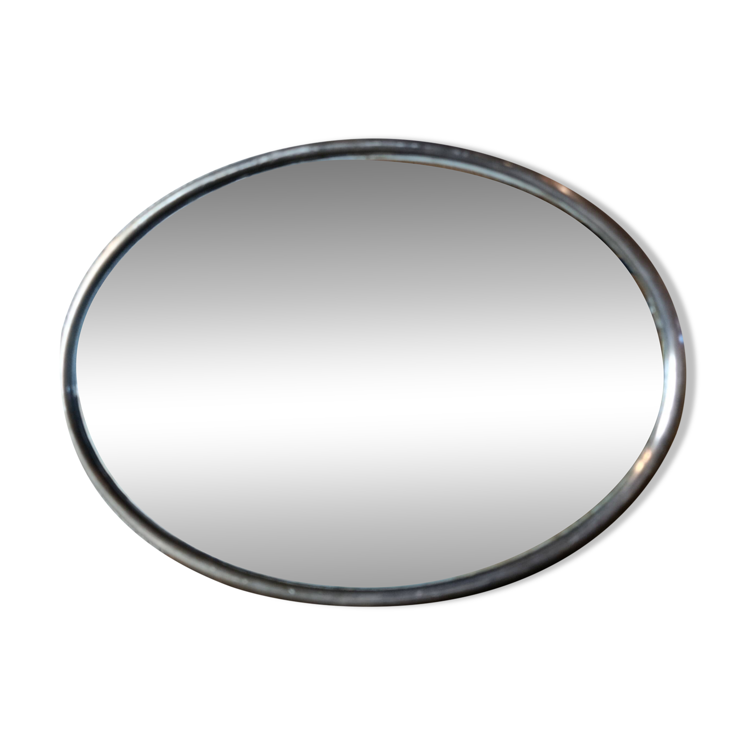 French vintage oval mirror with beveled glass and metal frame