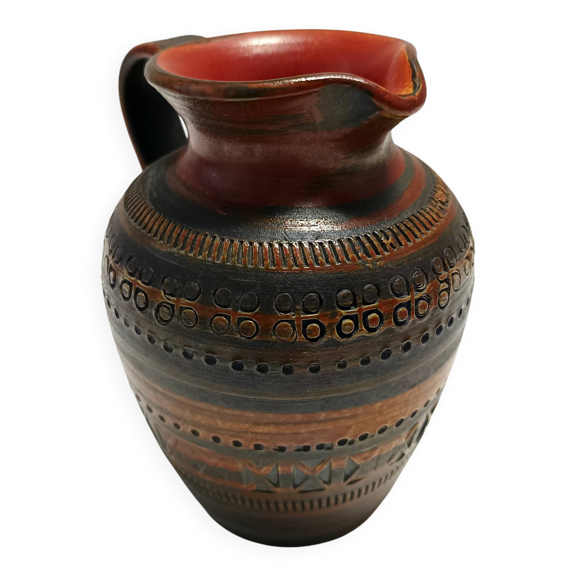 Handmade Brown Lacquered Earthenware Pitcher by Aldo Londi for Bitossi