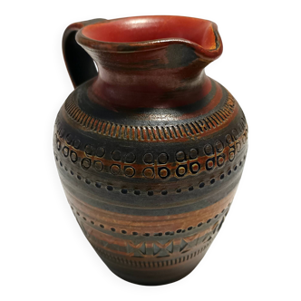 Handmade Brown Lacquered Earthenware Pitcher by Aldo Londi for Bitossi
