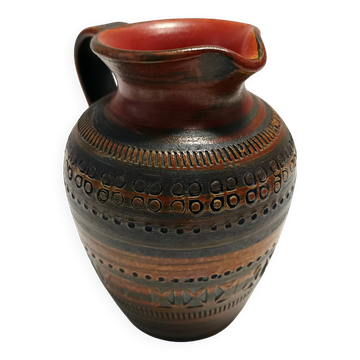 Handmade Brown Lacquered Earthenware Pitcher by Aldo Londi for Bitossi