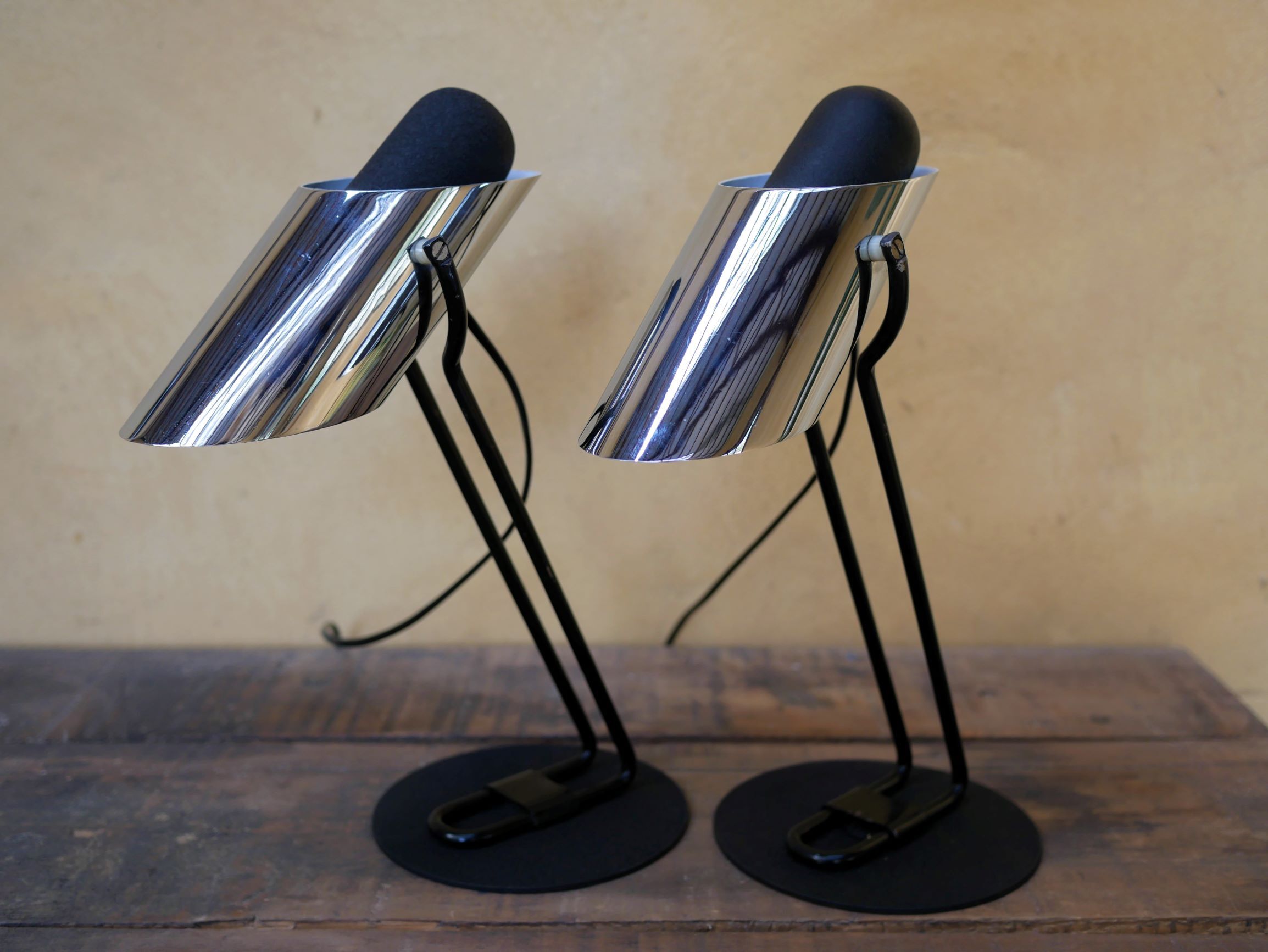 Pair of vintage chrome metal lamps