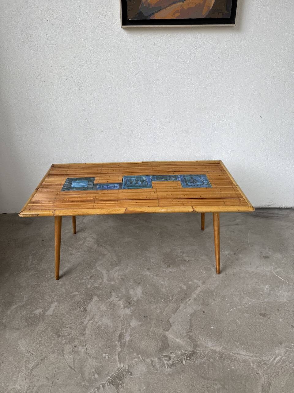 Rattan and ceramic coffee table, 60s