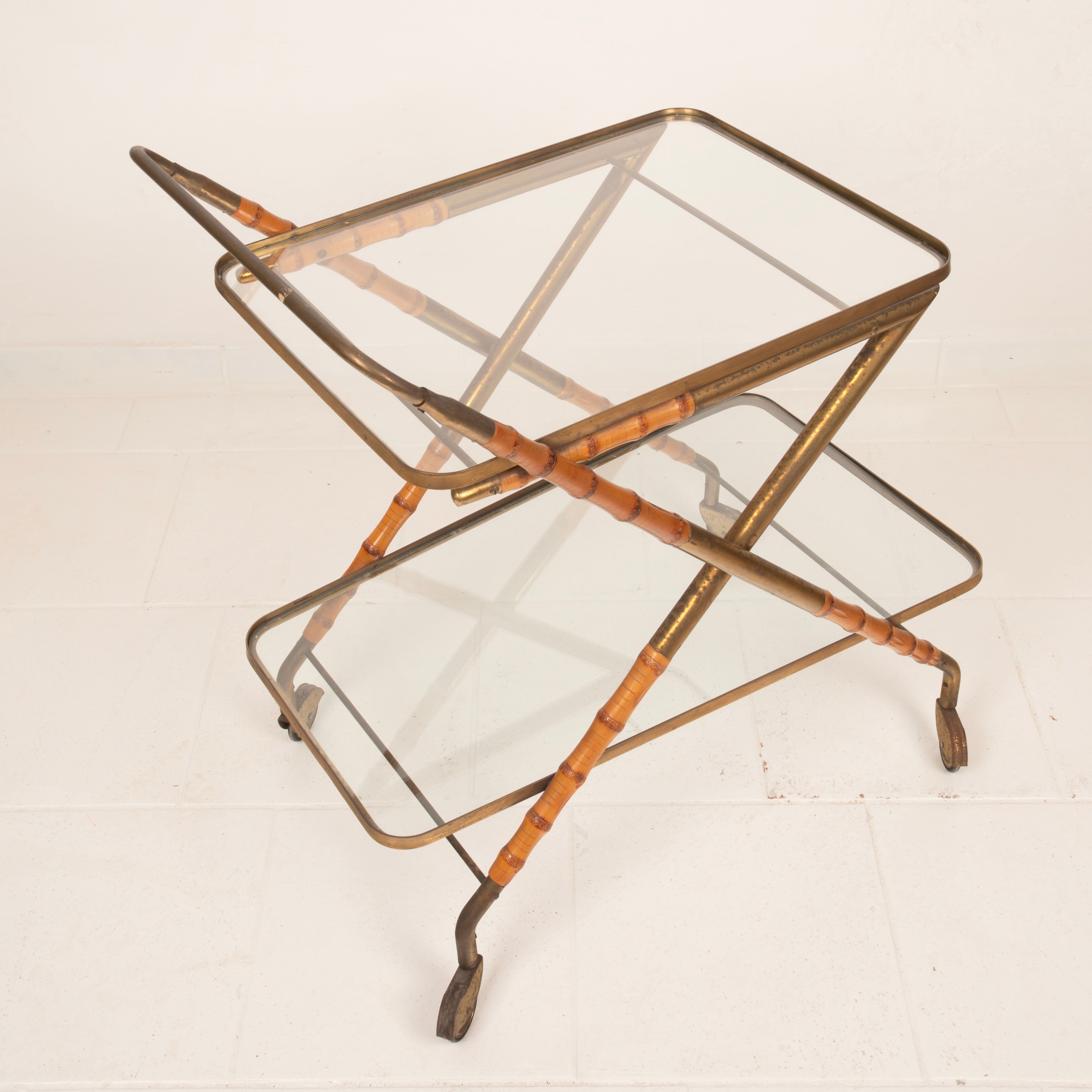 Cesare Lacca Cart in Faux Bamboo and Brass, 1950