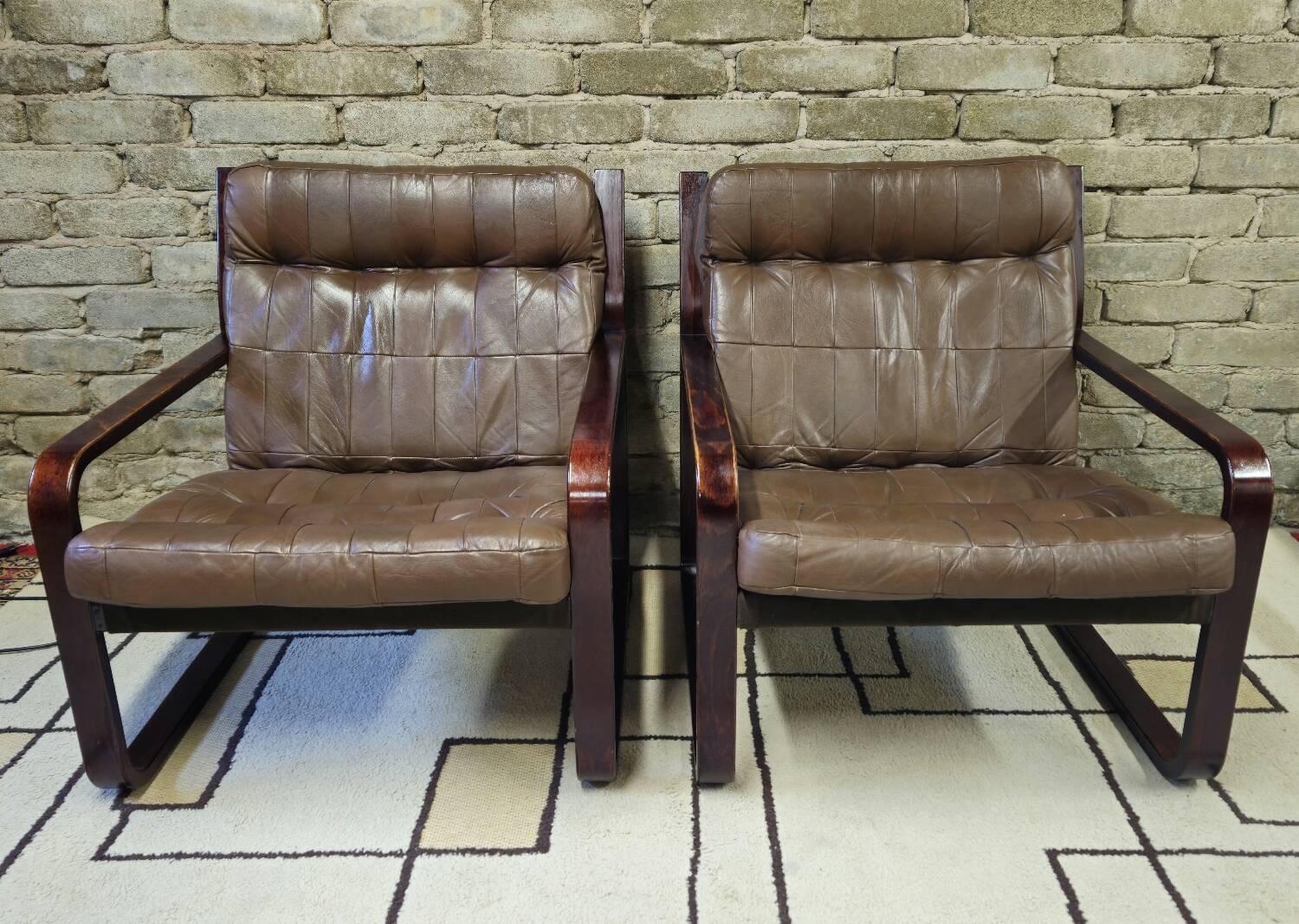Pair of vintage 1970s faux leather armchairs