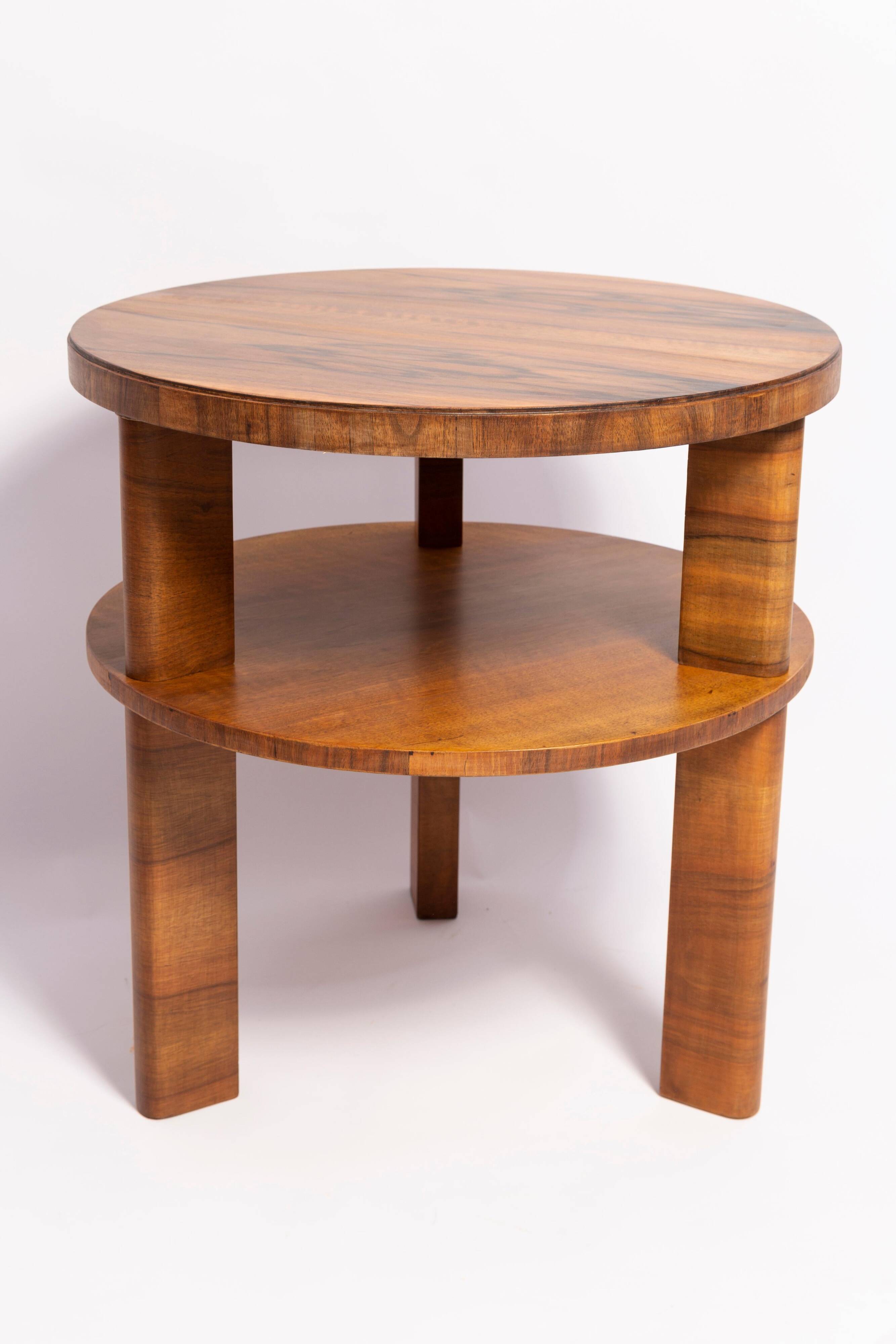 Mid-century modern coffee table, vintage, Art Deco, walnut wood, Poland, 1960s