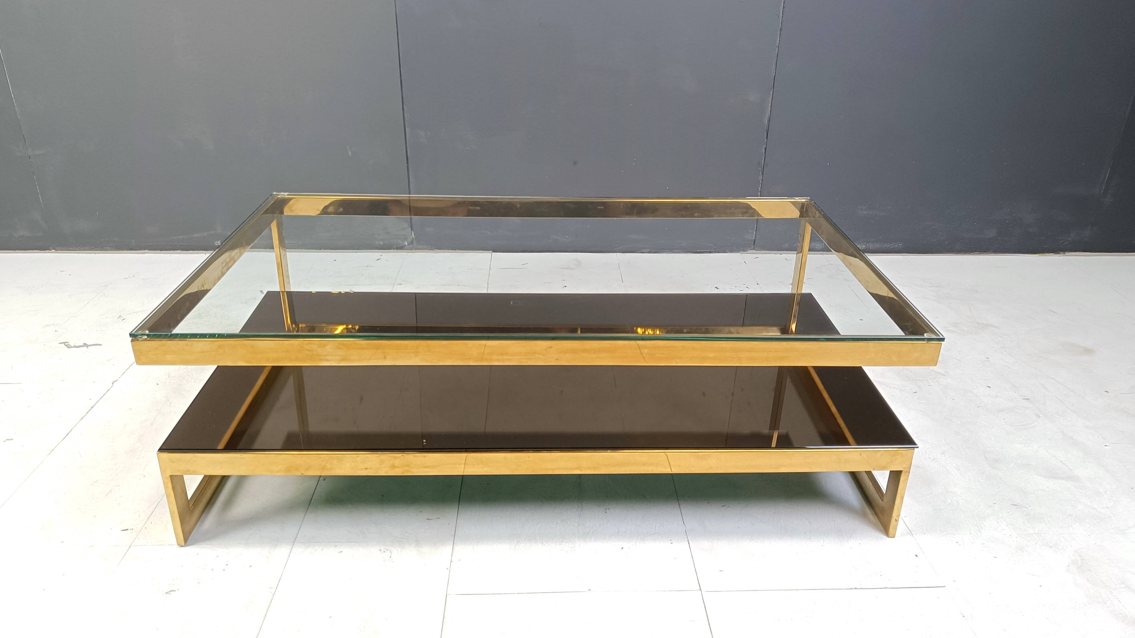 Vintage two tier belgochrom 23kt coffee table, 1970s